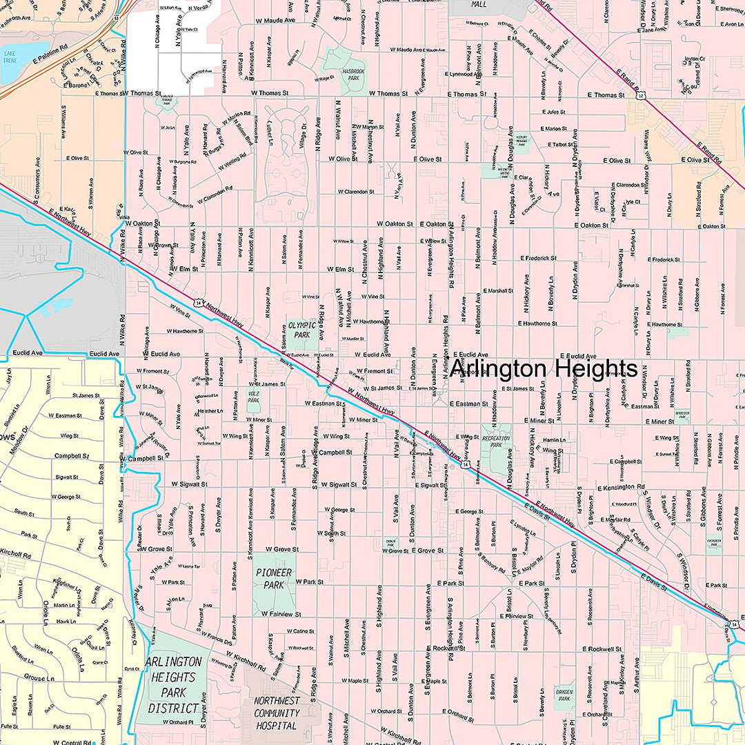 Premium Style Wall Map of Arlington Heights, IL