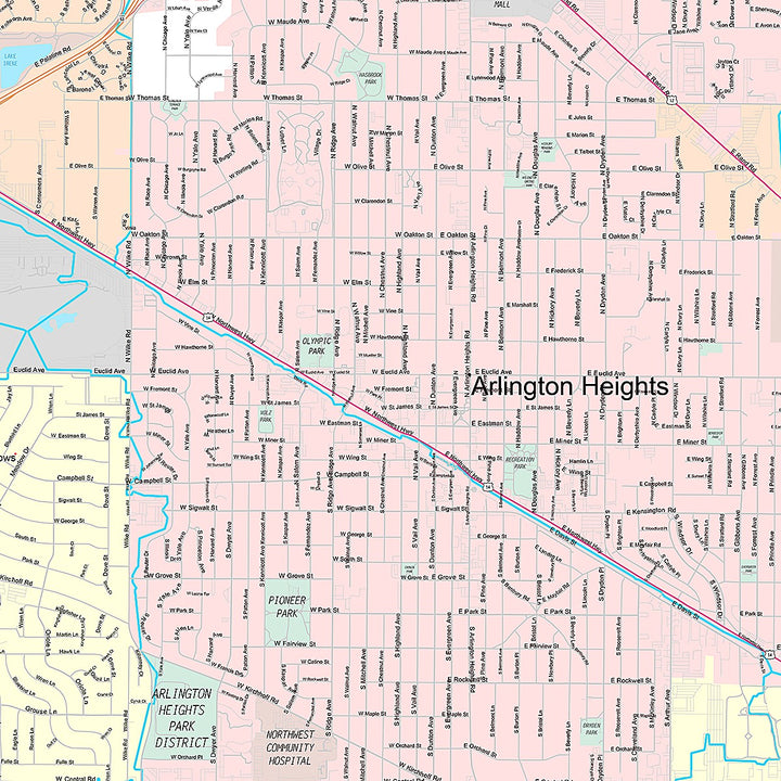 Premium Style Wall Map of Arlington Heights, IL