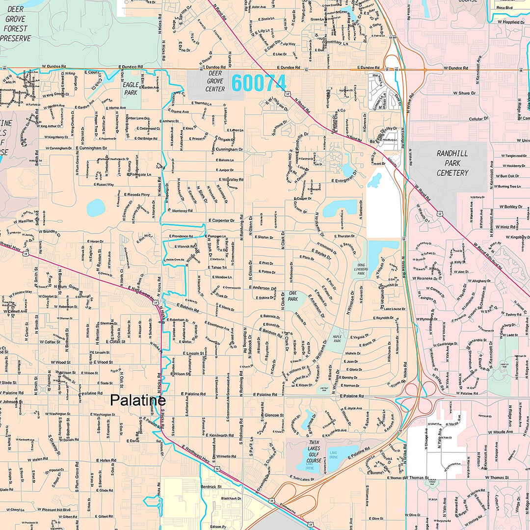 Premium Style Wall Map of Arlington Heights, IL