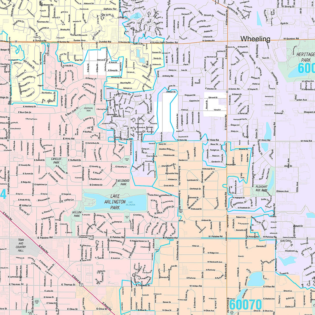 Premium Style Wall Map of Arlington Heights, IL