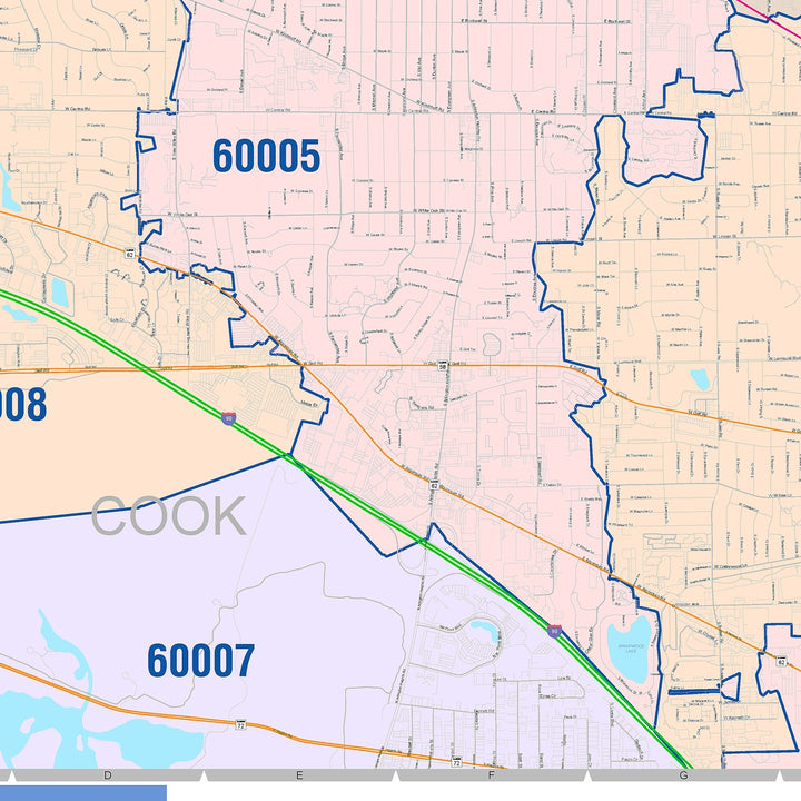 Color Cast Zip Code Style Wall Map of Arlington Heights, IL