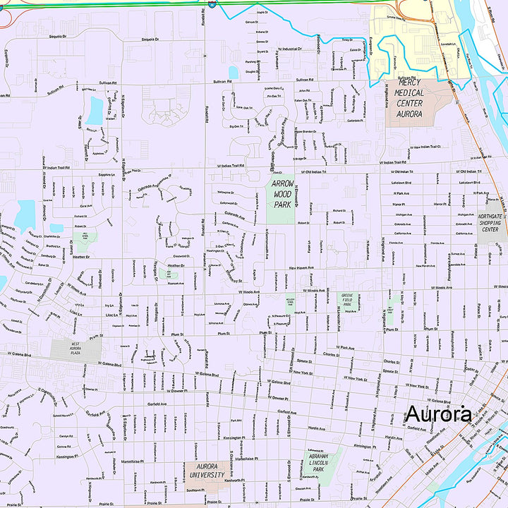 Premium Style Wall Map of Aurora IL