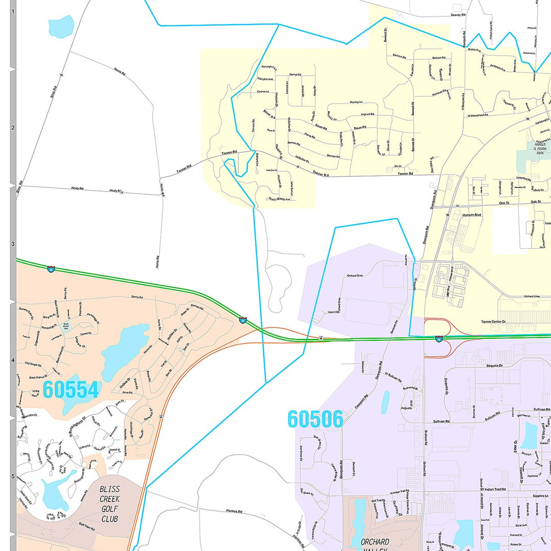 Premium Style Wall Map of Aurora IL