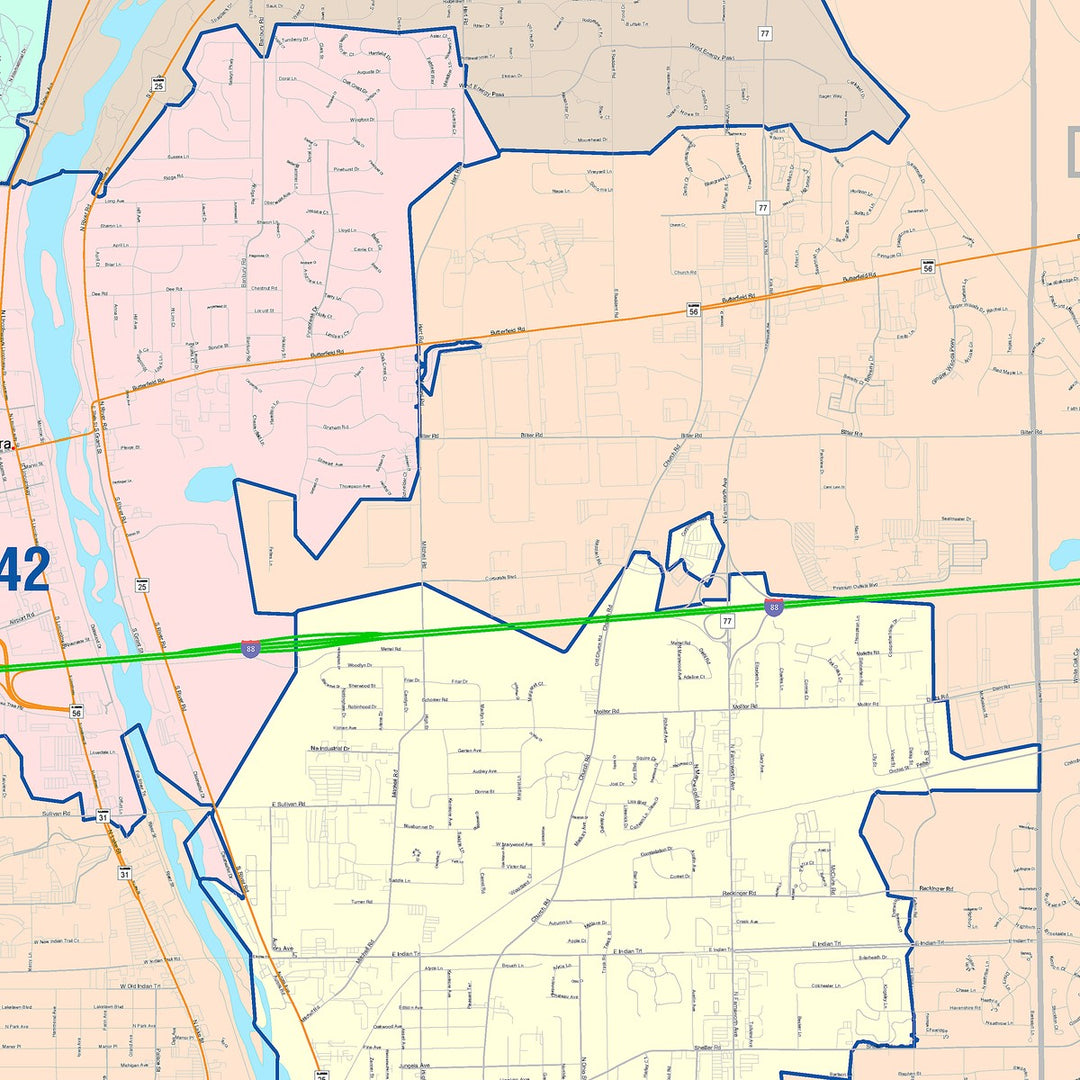 Color Cast Zip Code Style Wall Map of Aurora, IL