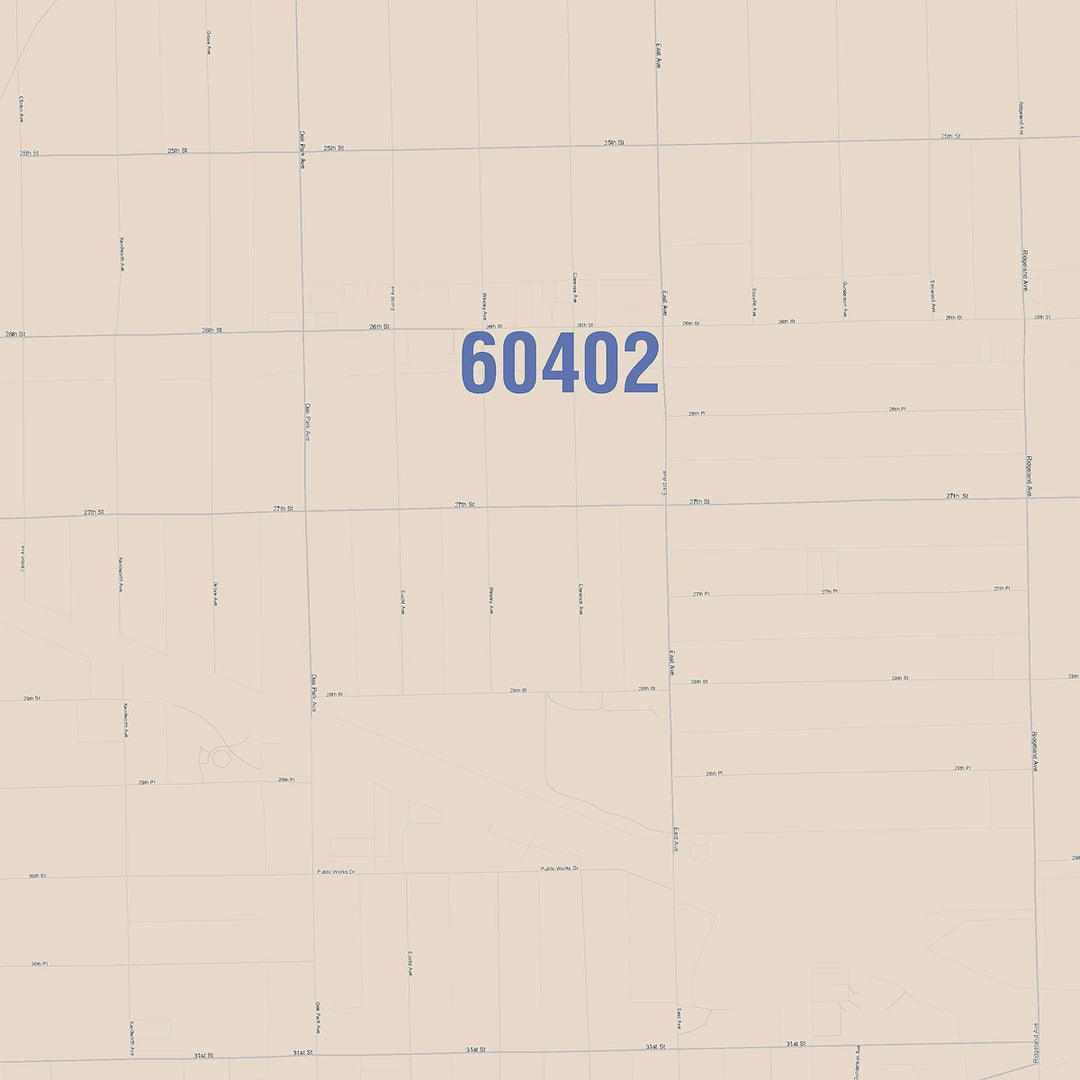 Color Cast Zip Code Style Wall Map of Berwyn, IL