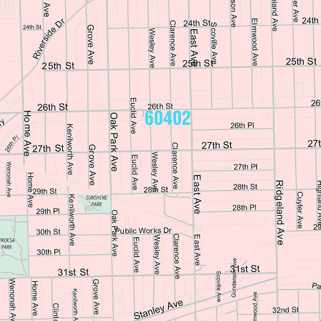 Premium Style Wall Map of Berwyn, IL