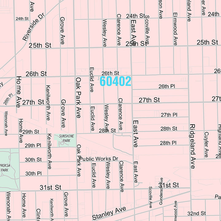 Premium Style Wall Map of Berwyn, IL