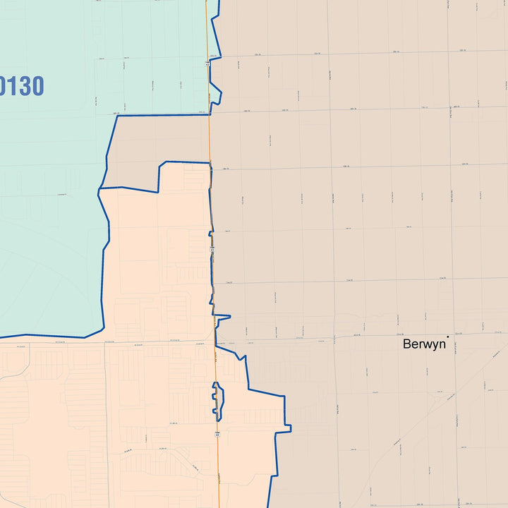 Color Cast Zip Code Style Wall Map of Berwyn, IL