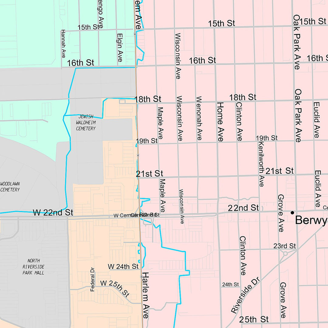 Premium Style Wall Map of Berwyn, IL