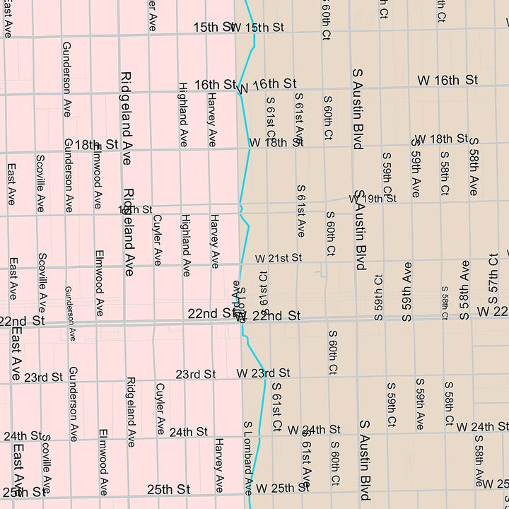 Premium Style Wall Map of Berwyn, IL