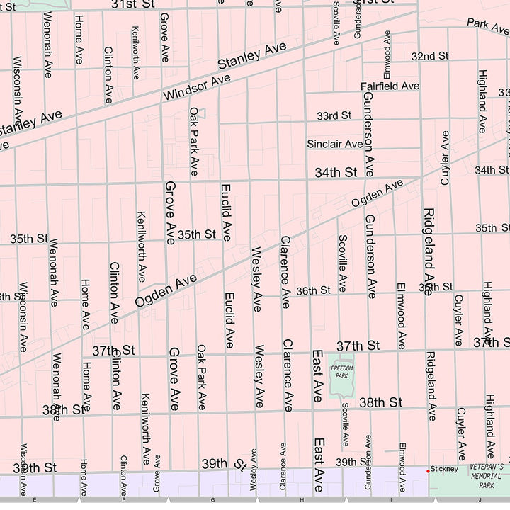 Premium Style Wall Map of Berwyn, IL