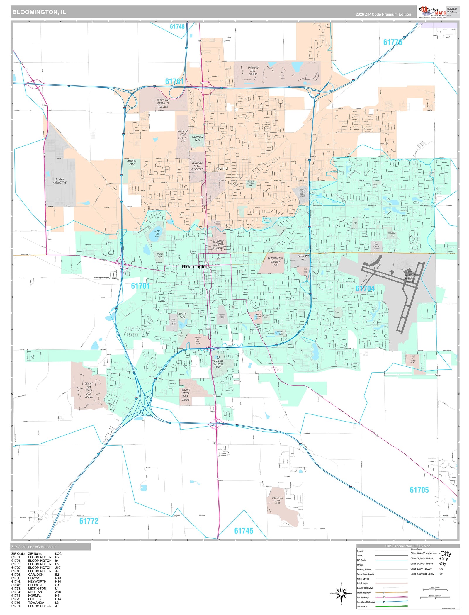 Premium Style Wall Map of Bloomington, IL
