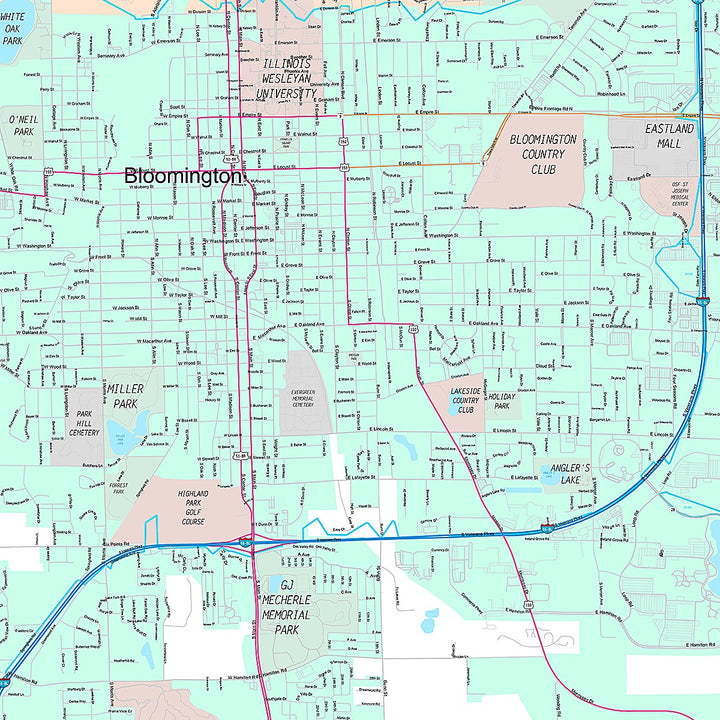 Premium Style Wall Map of Bloomington, IL