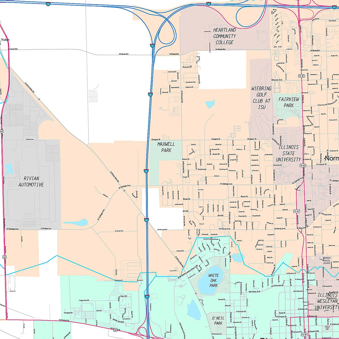 Premium Style Wall Map of Bloomington, IL