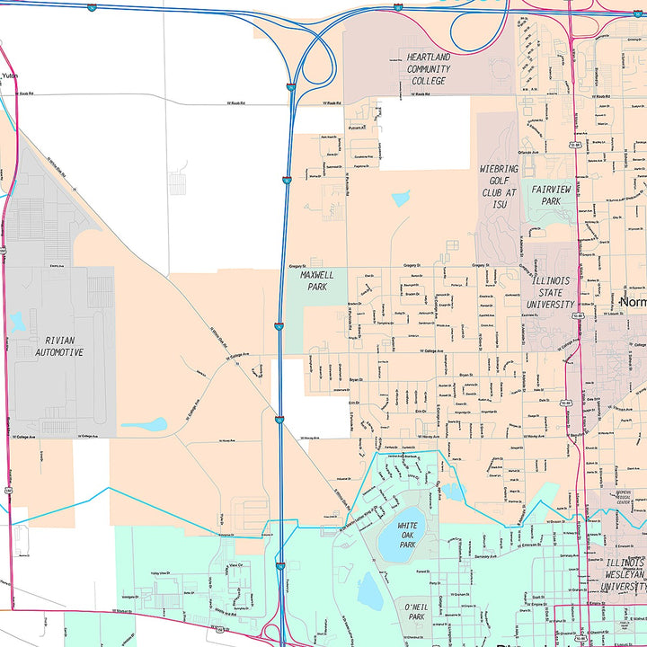 Premium Style Wall Map of Bloomington, IL