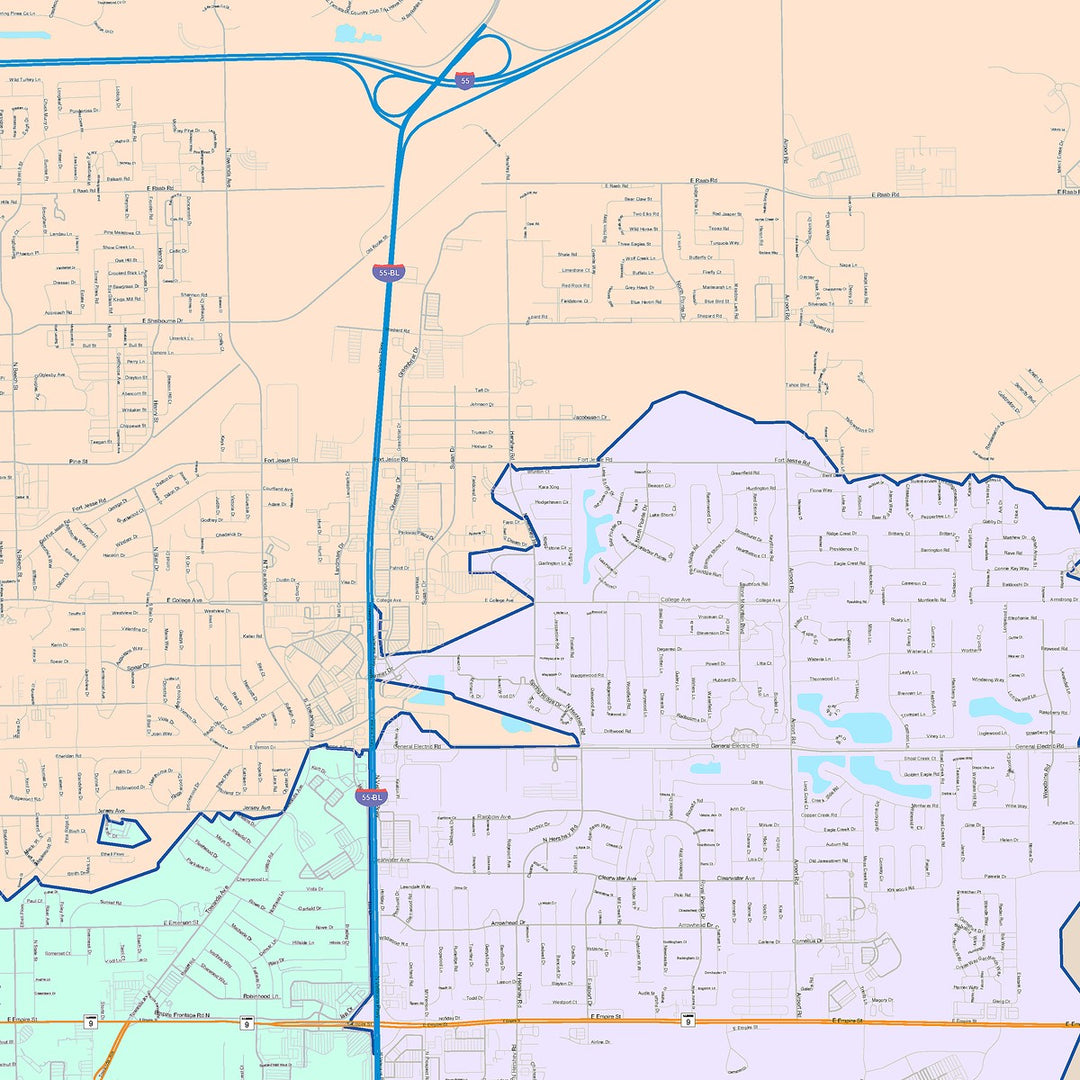 Color Cast Zip Code Style Wall Map of Bloomington, IL