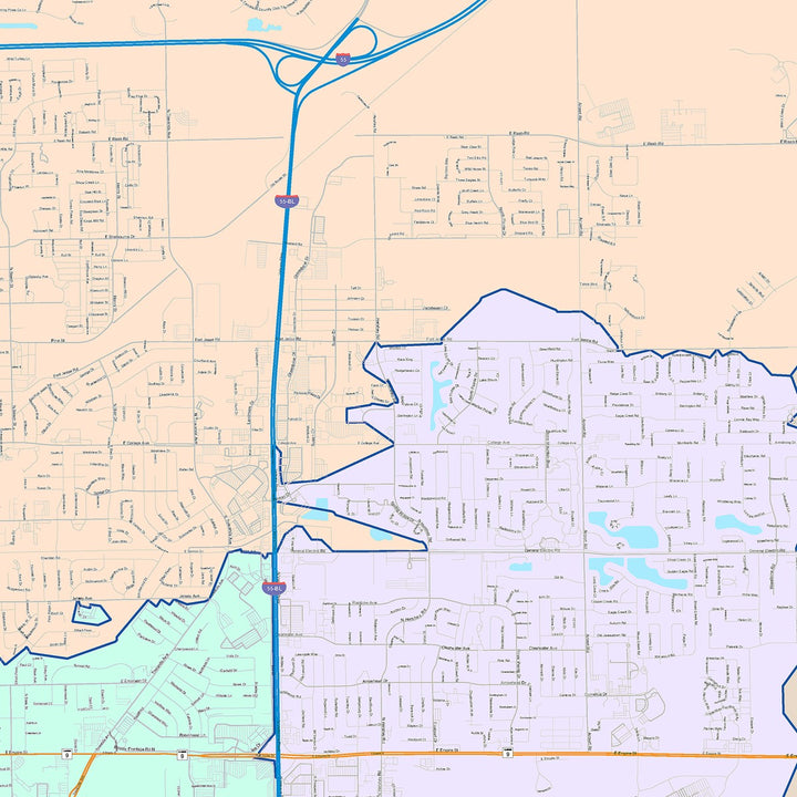Color Cast Zip Code Style Wall Map of Bloomington, IL