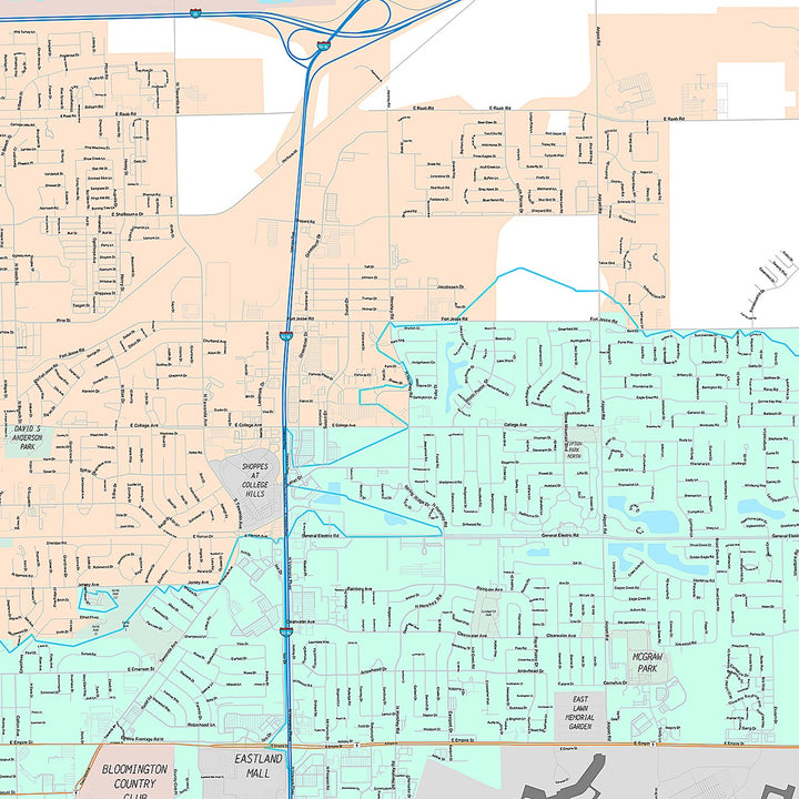 Premium Style Wall Map of Bloomington, IL