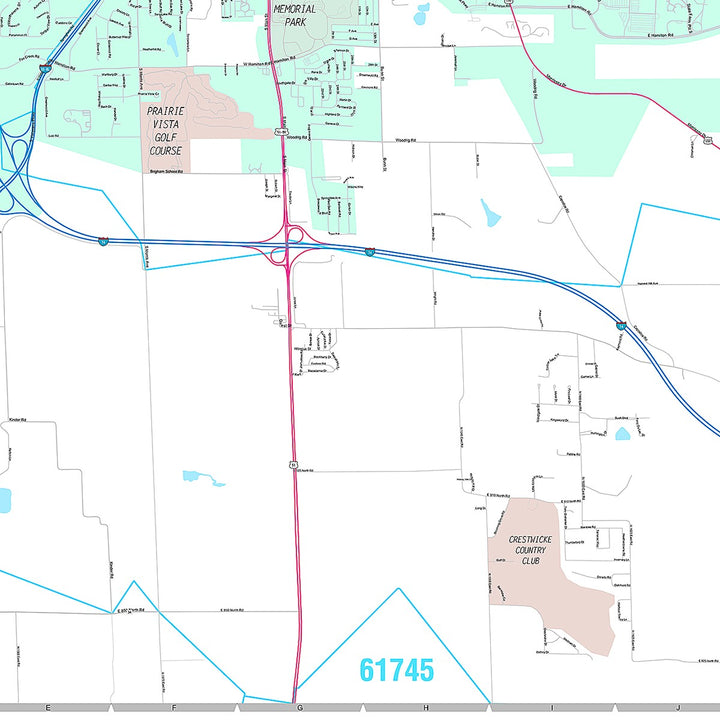 Premium Style Wall Map of Bloomington, IL
