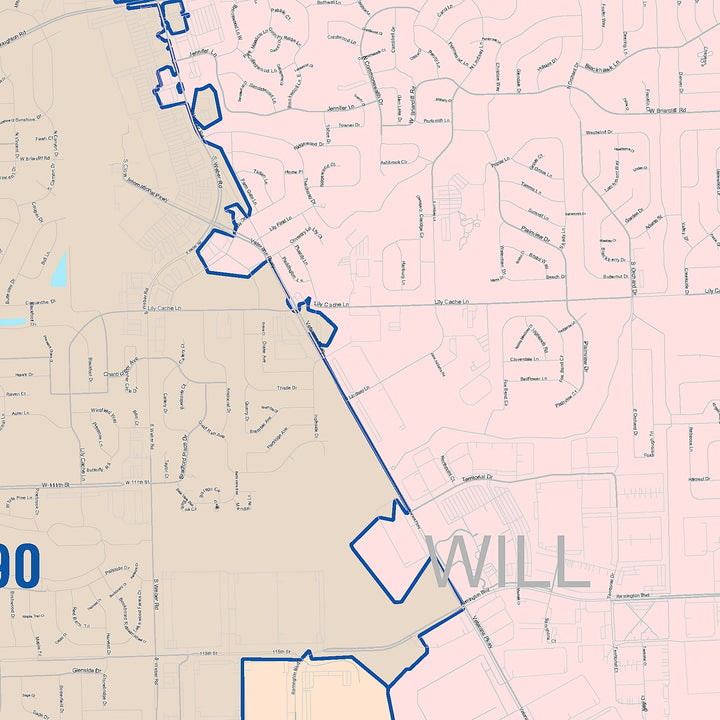 Color Cast Zip Code Style Wall Map of Bolingbrook, IL