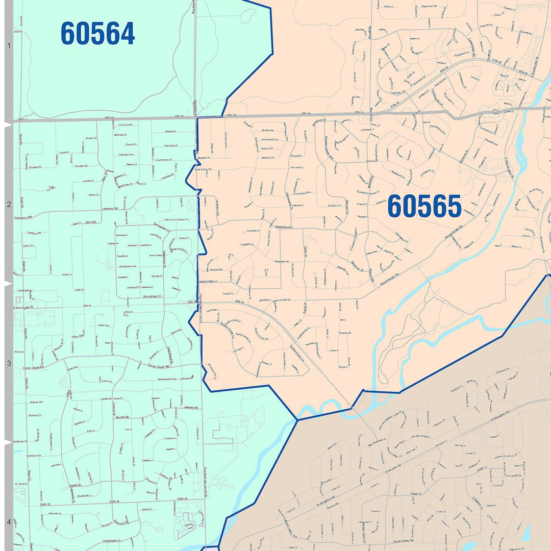 Color Cast Zip Code Style Wall Map of Bolingbrook, IL