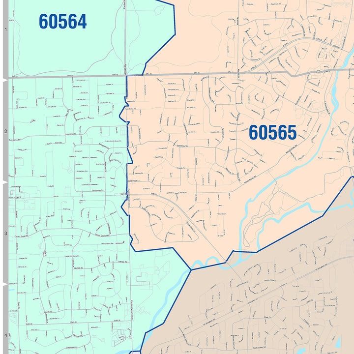 Color Cast Zip Code Style Wall Map of Bolingbrook, IL