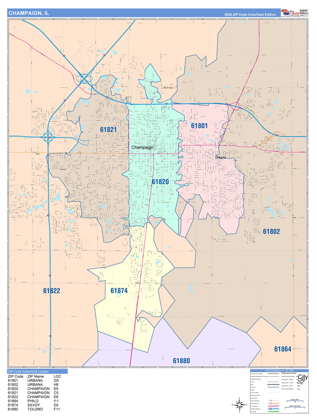 Color Cast Zip Code Style Wall Map of Cicero, IL