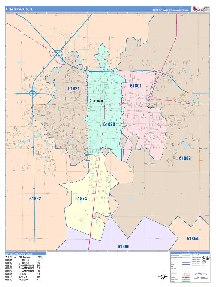 Color Cast Zip Code Style Wall Map of Cicero, IL