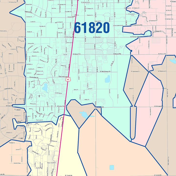 Color Cast Zip Code Style Wall Map of Cicero, IL