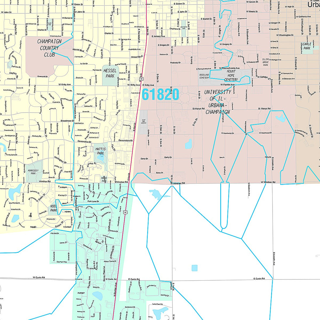 Premium Style Wall Map of Champaign, IL