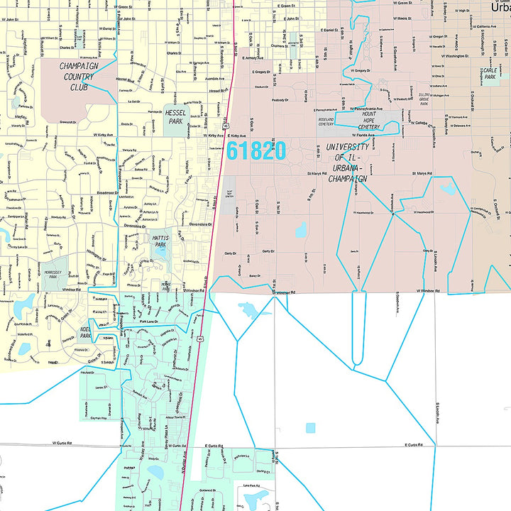 Premium Style Wall Map of Champaign, IL