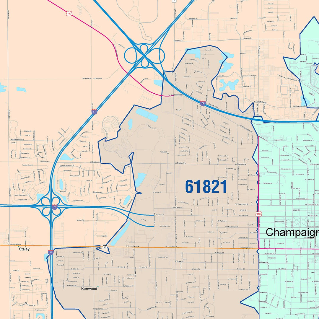 Color Cast Zip Code Style Wall Map of Cicero, IL