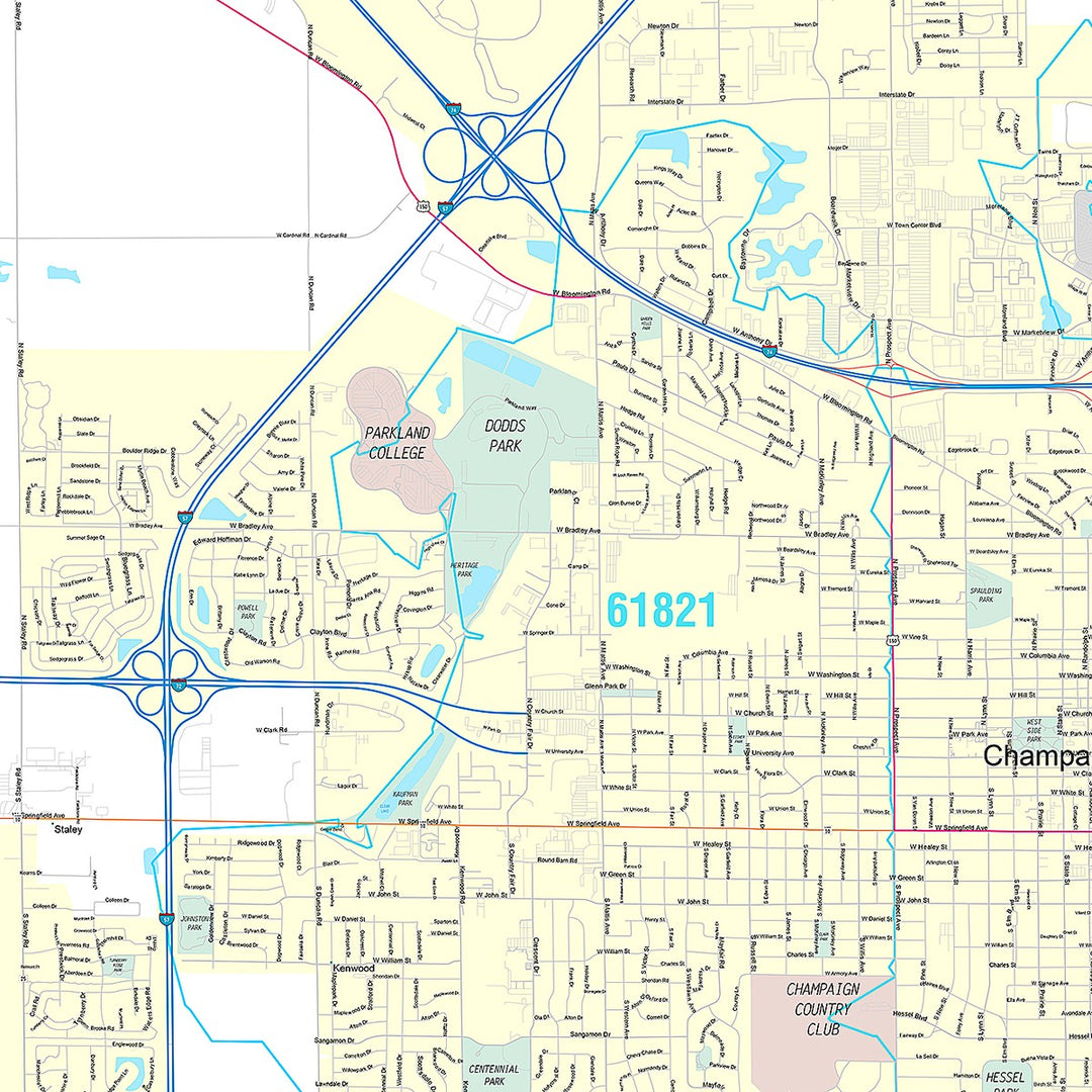 Premium Style Wall Map of Champaign, IL