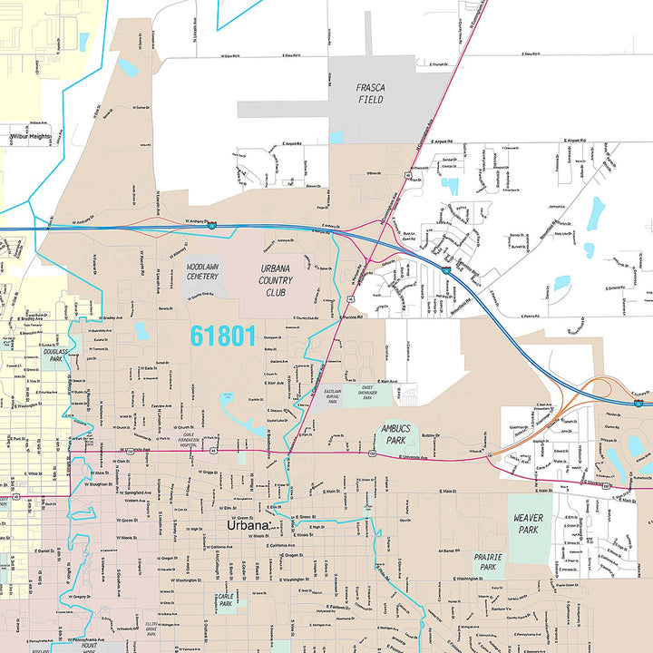 Premium Style Wall Map of Champaign, IL