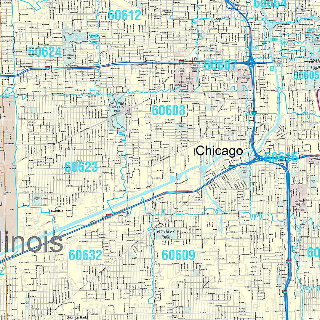 Premium Style Wall Map of Chicago IL