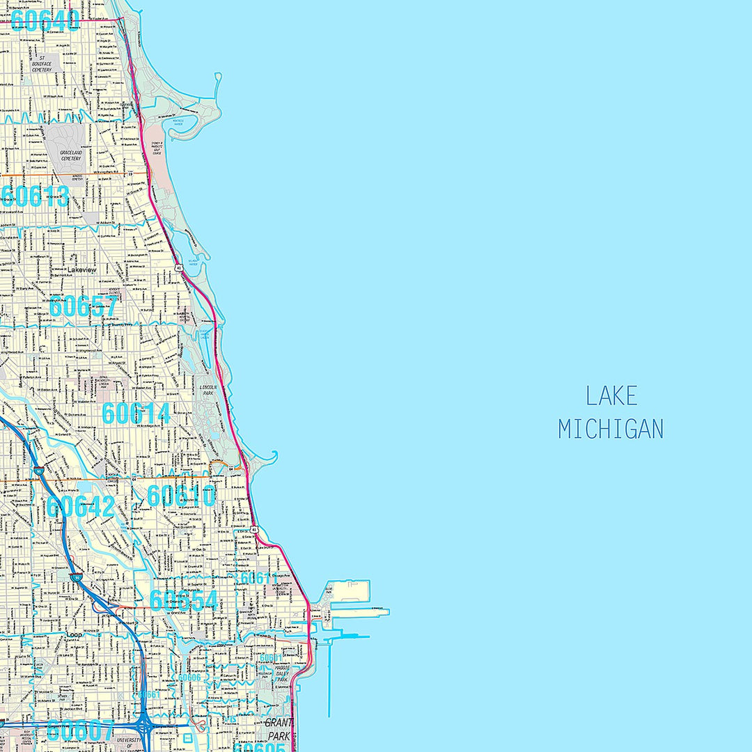 Premium Style Wall Map of Chicago IL
