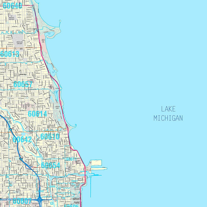 Premium Style Wall Map of Chicago IL