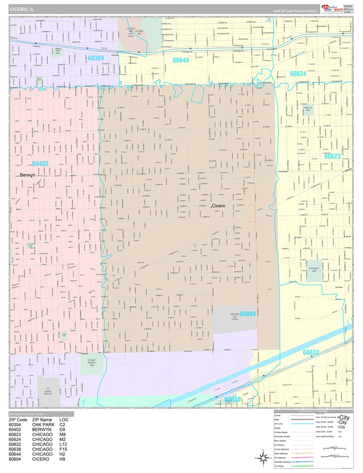 Premium Style Wall Map of Cicero, IL