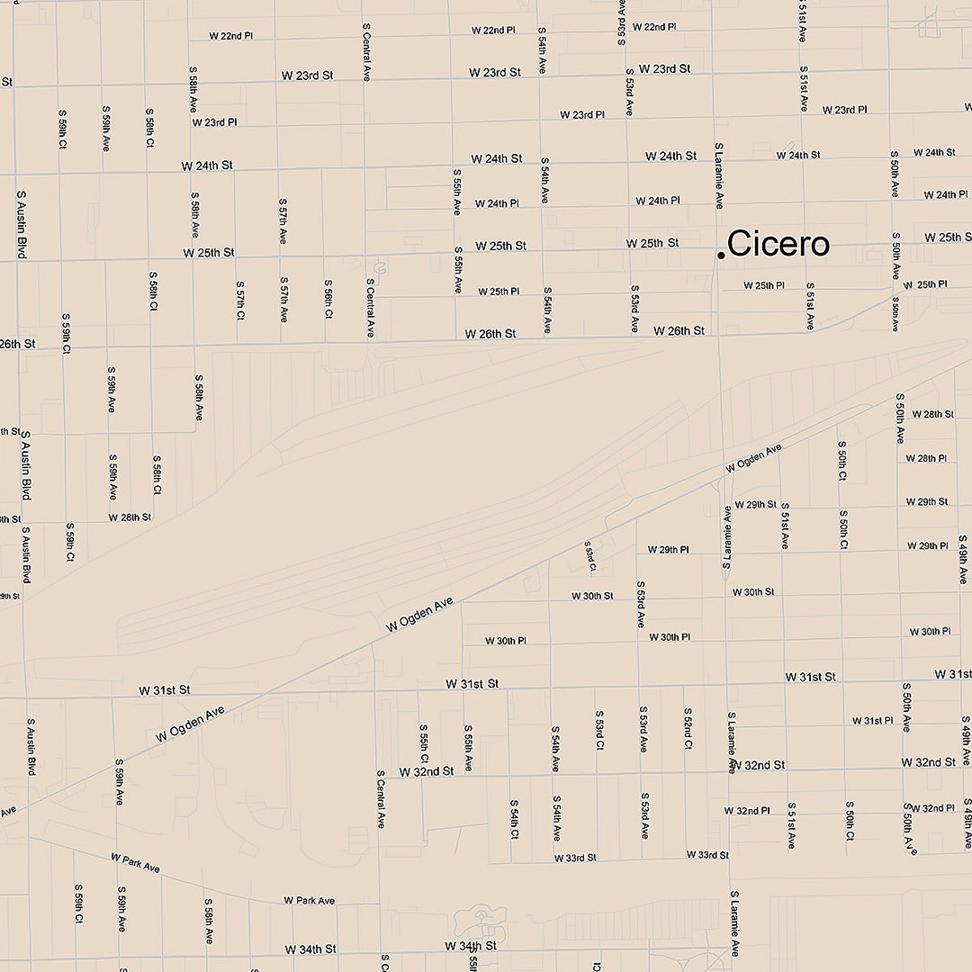 Premium Style Wall Map of Cicero, IL