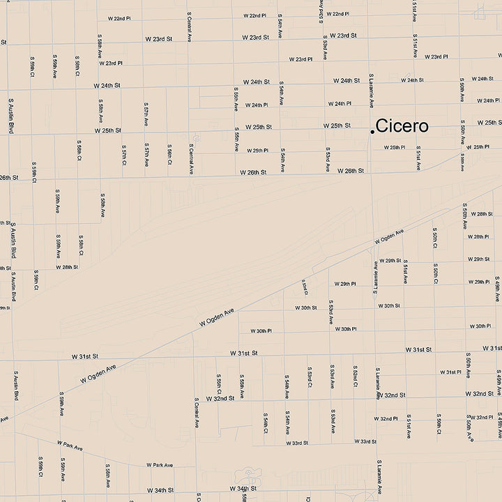 Premium Style Wall Map of Cicero, IL
