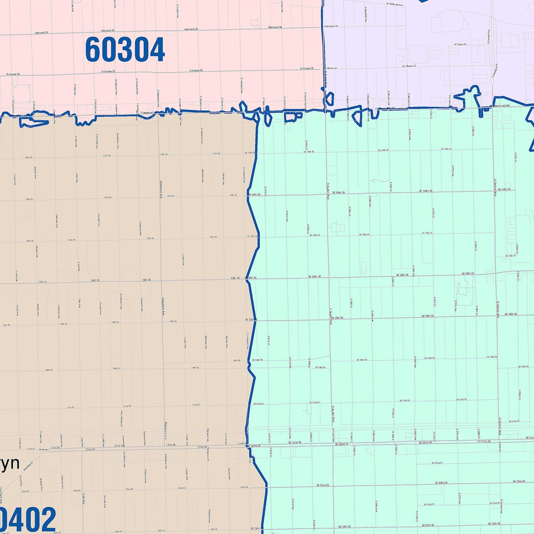 Color Cast Zip Code Style Wall Map of Cicero, IL