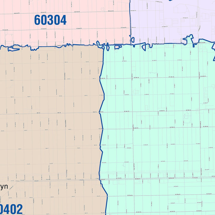 Color Cast Zip Code Style Wall Map of Cicero, IL