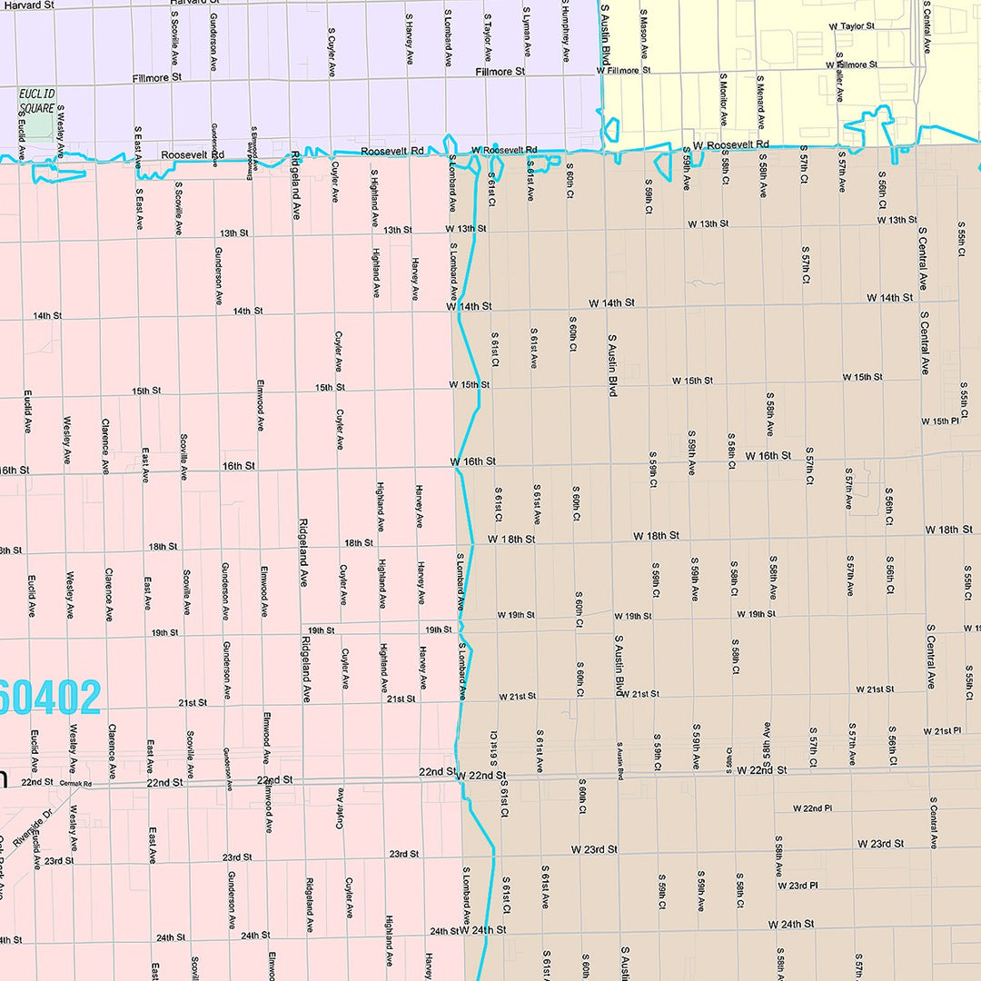Premium Style Wall Map of Cicero, IL