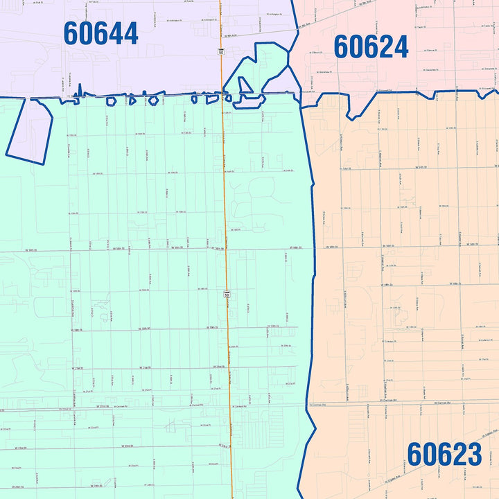 Color Cast Zip Code Style Wall Map of Cicero, IL