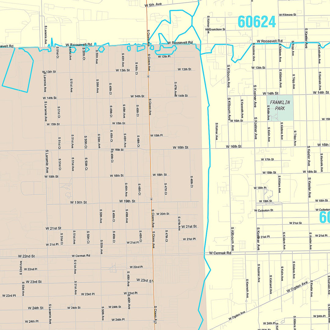 Premium Style Wall Map of Cicero, IL