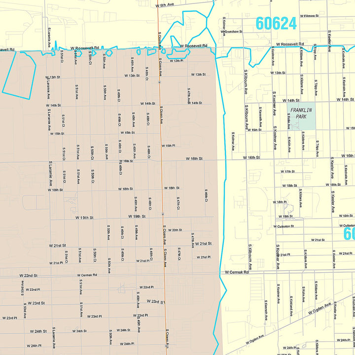 Premium Style Wall Map of Cicero, IL