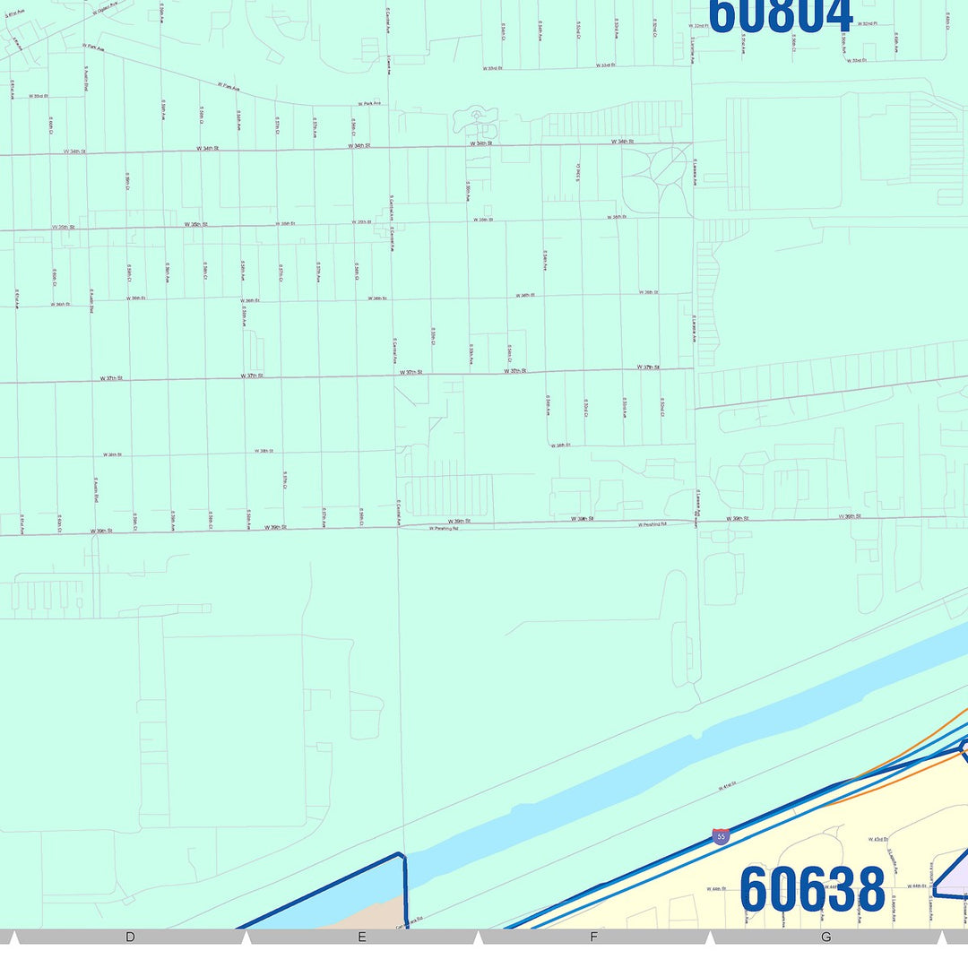 Color Cast Zip Code Style Wall Map of Cicero, IL