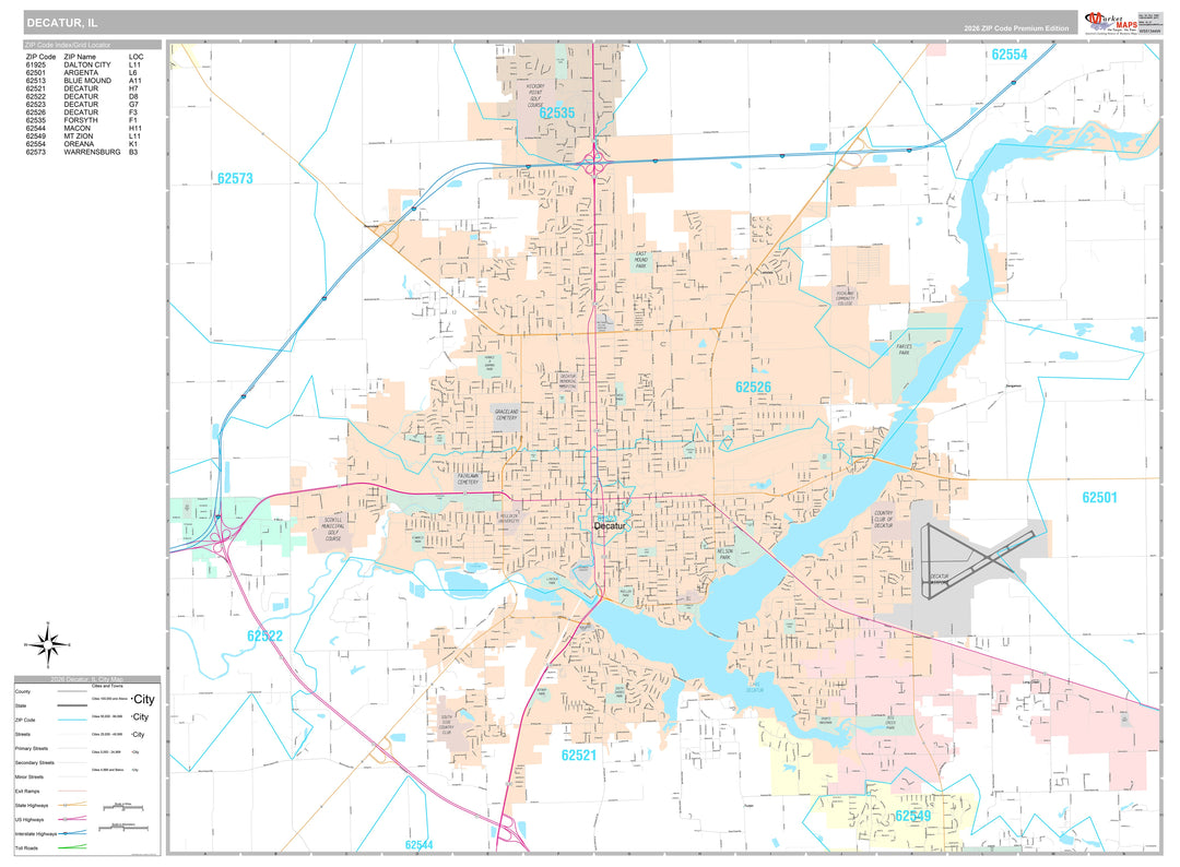 Premium Style Wall Map of Decatur, IL