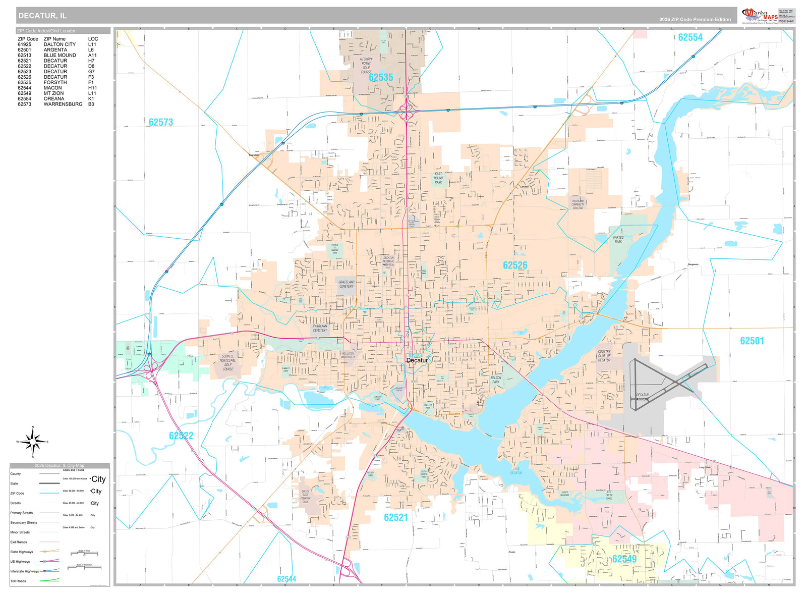 Premium Style Wall Map of Decatur, IL