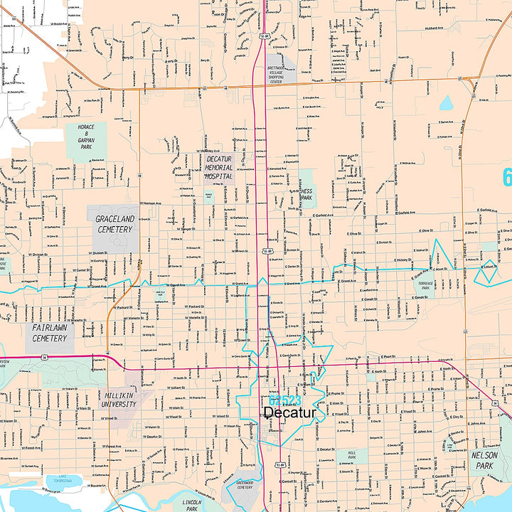 Premium Style Wall Map of Decatur, IL